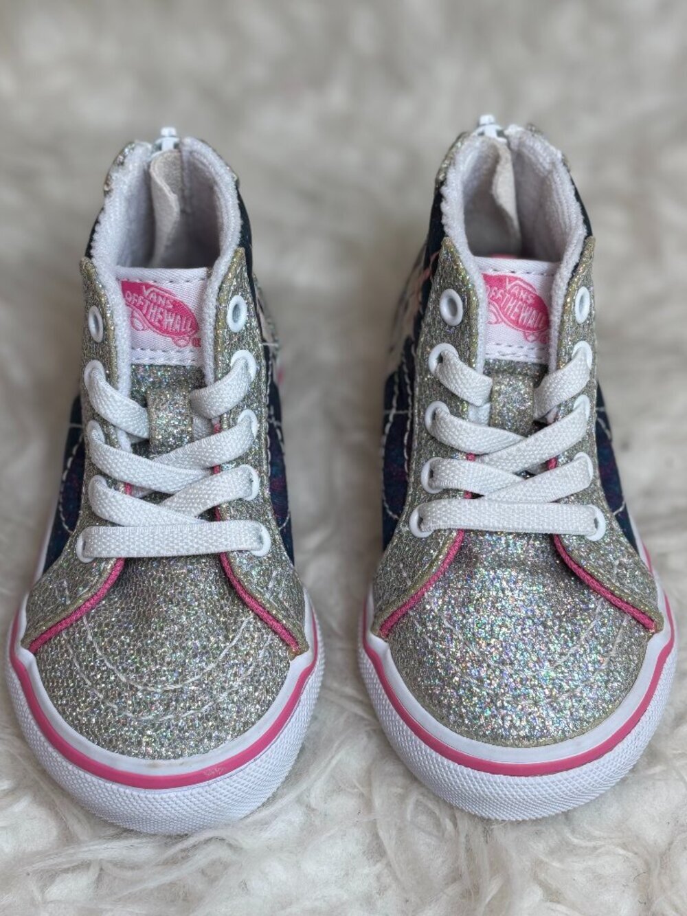 Vans Sk8-Hi Zip Toddler Girls Unicorn High Top Shoes Silver Glitter Size 4